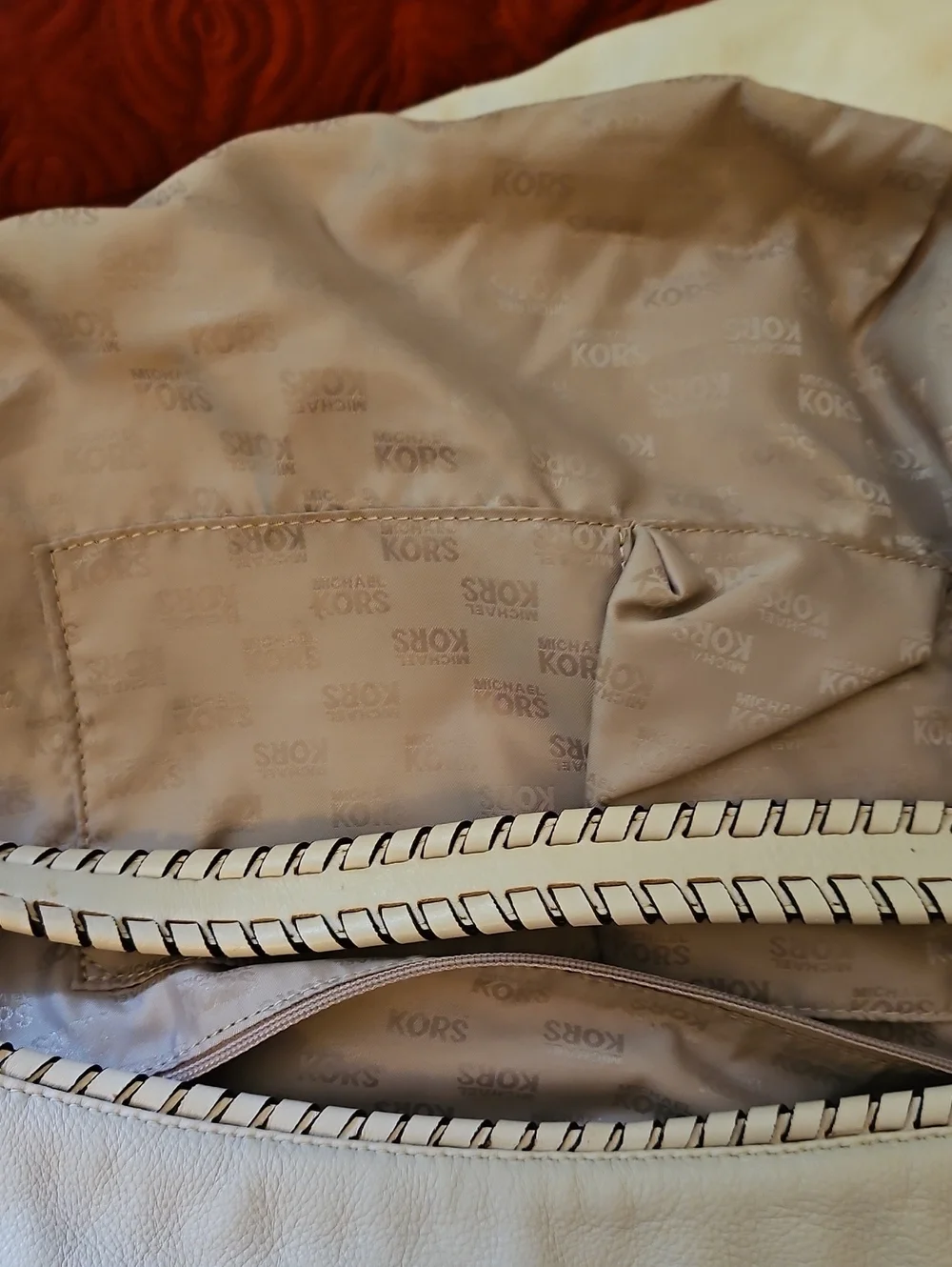Michael Kors Cream Leather Hobo with Gold Logo Tassel